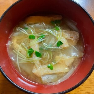 白菜とカイワレ大根油揚げの味噌汁